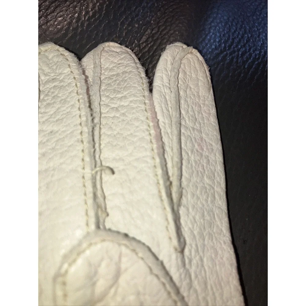 Ben Berger Vintage Off White Pebbled Leather Mid Length Gloves,‎ Cream Textured